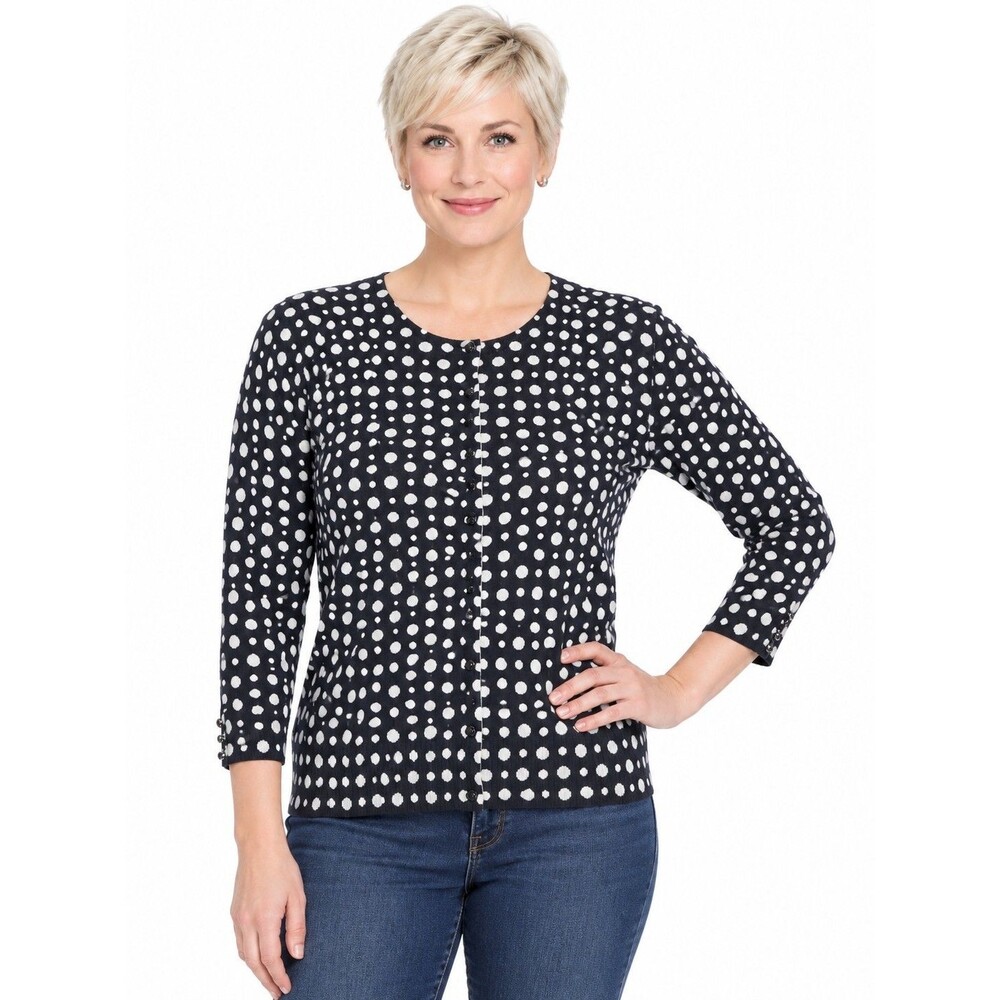 Grace Womens XL Black polka dot Knit  Button Cardigan Sweater 3/4 Sleeve office